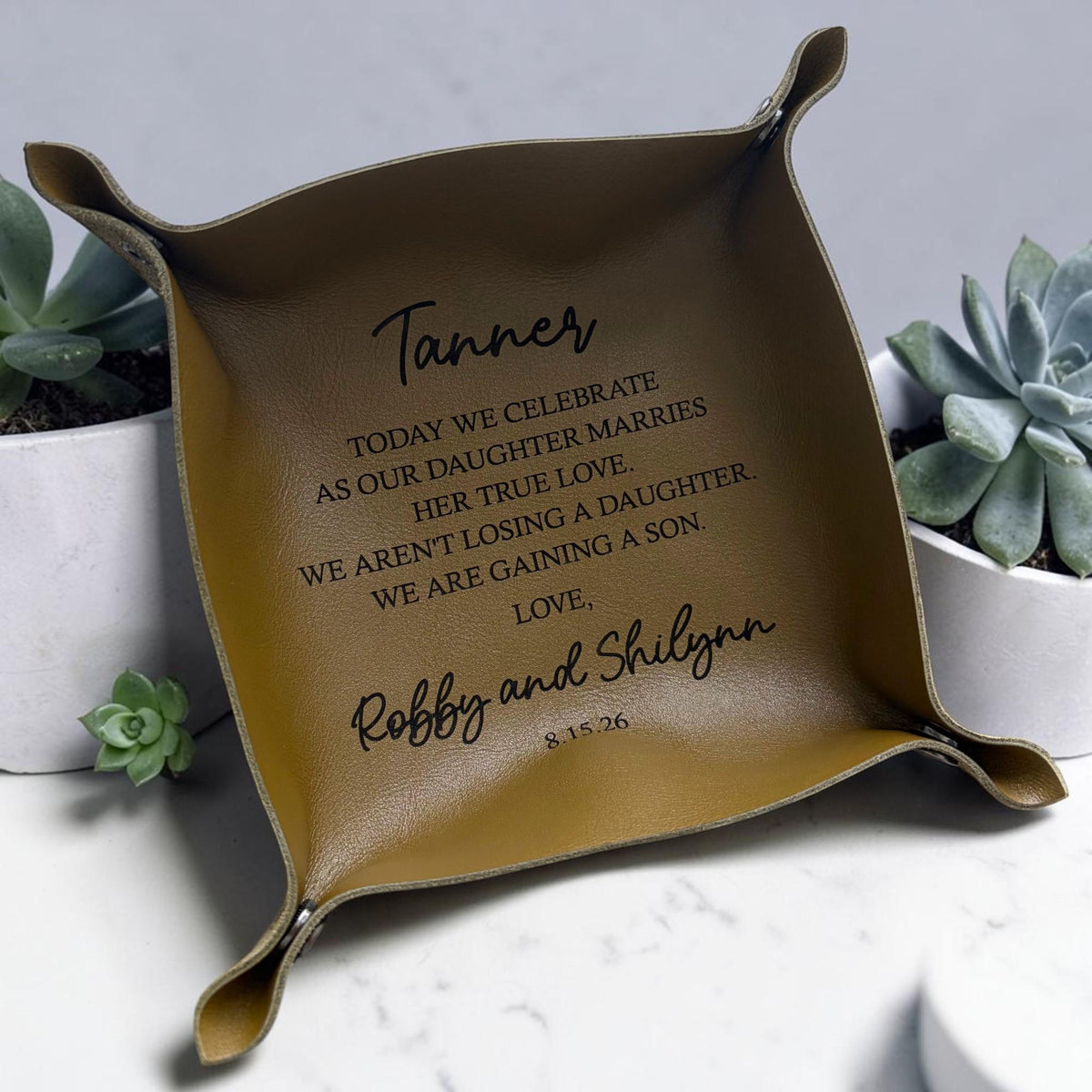 Personalized Leather Catchall Tray for Future Son-in-Law
