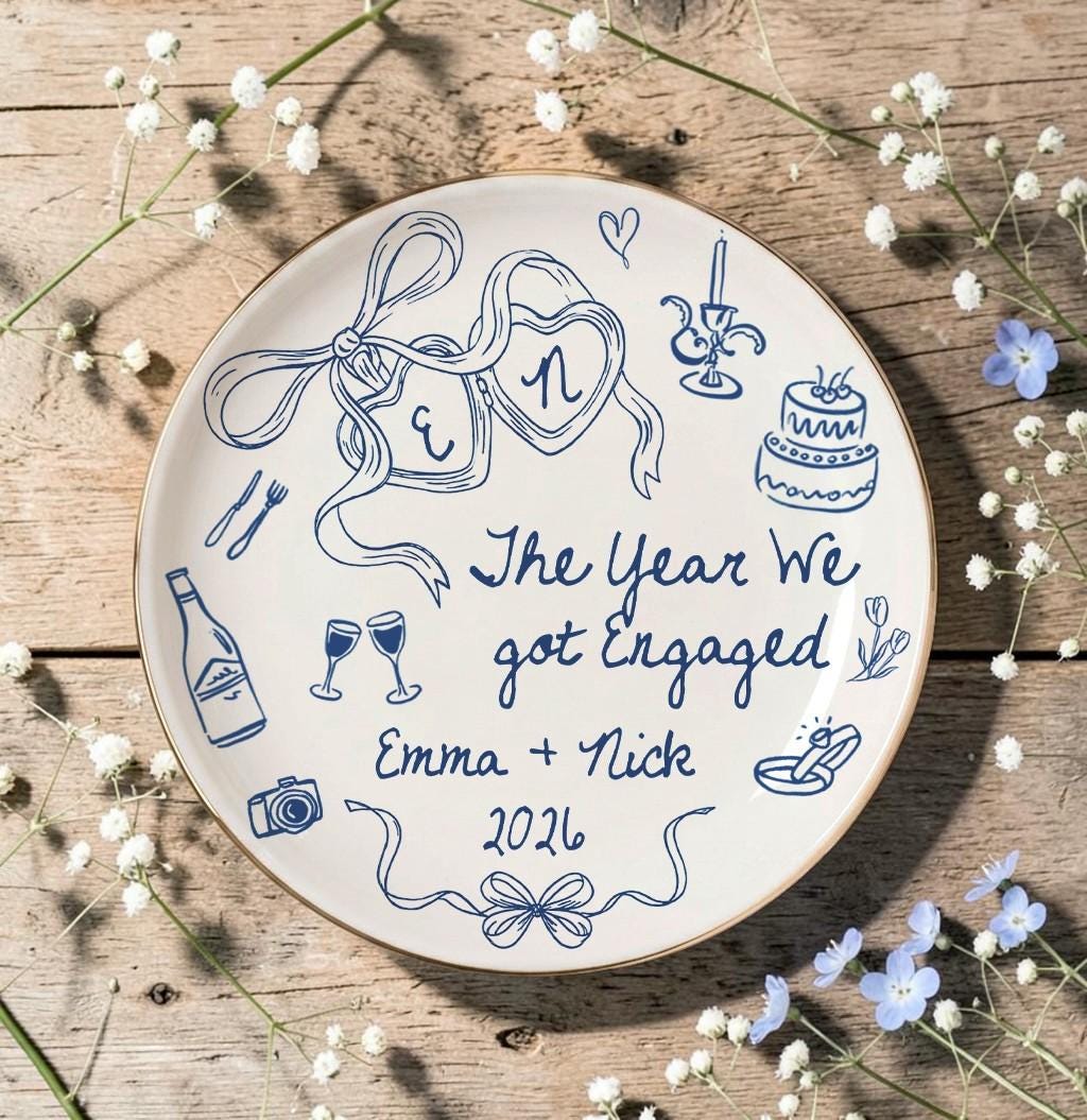 The Year We Got Engaged Personalized Ceramic Ring Dish