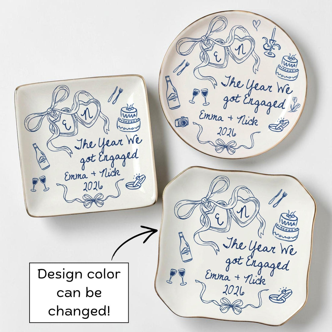 The Year We Got Engaged Personalized Ceramic Ring Dish
