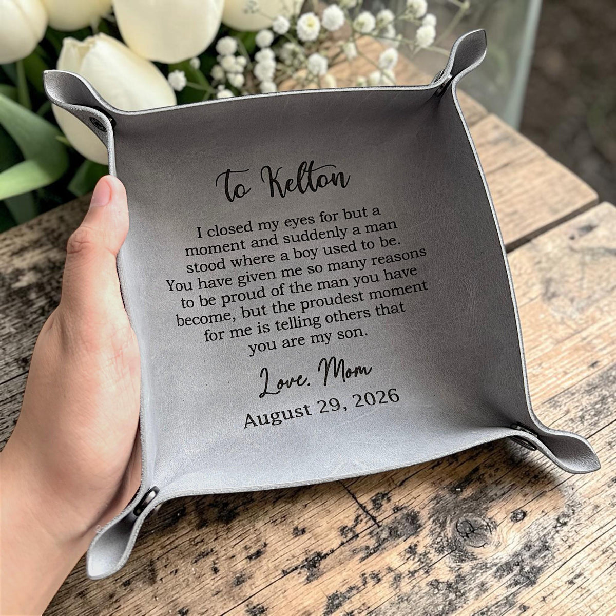 To My Son Personalized Leather Catchall Tray