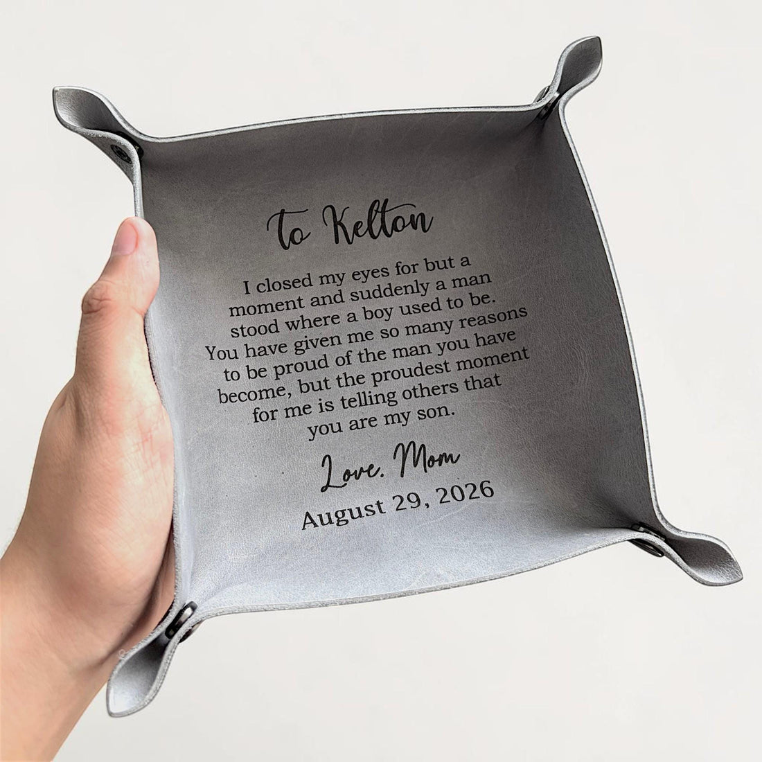 To My Son Personalized Leather Catchall Tray