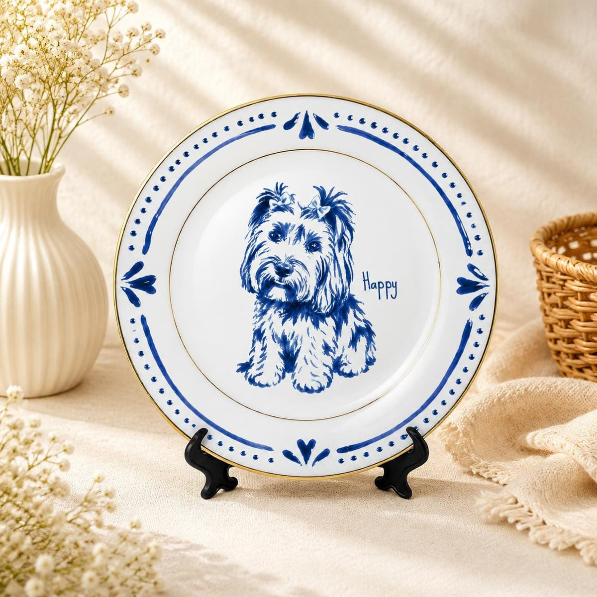 Personalized Pet Portrait Porcelain Memorial Plate