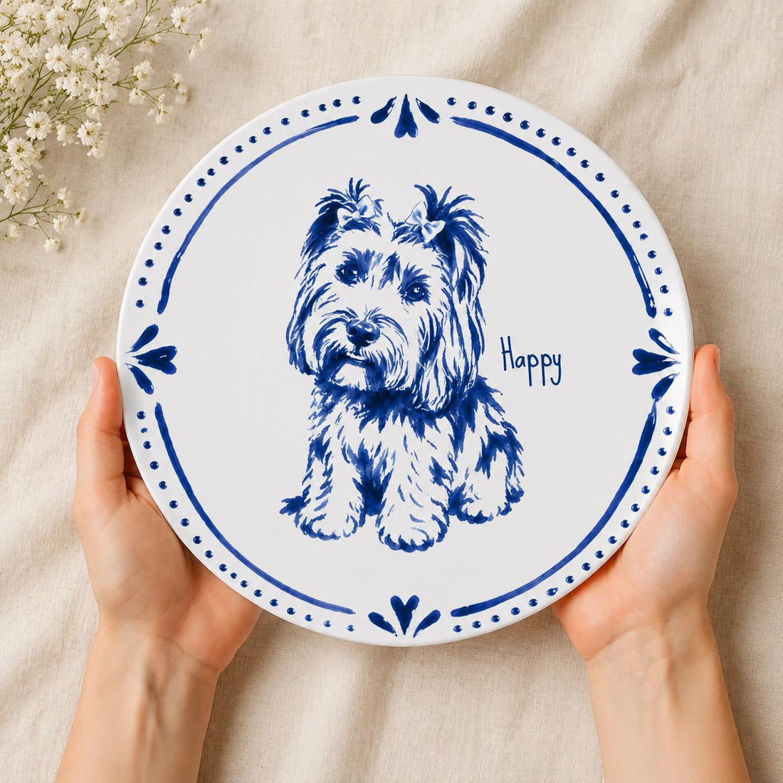 Personalized Pet Portrait Porcelain Memorial Plate