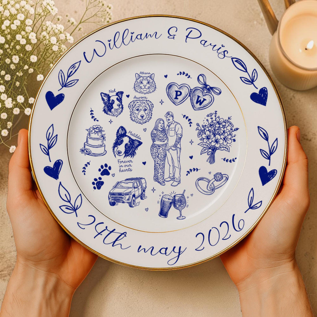 Personalized Wedding Porcelain Platter for Newlyweds