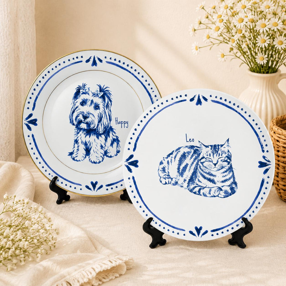 Personalized Pet Portrait Porcelain Memorial Plate