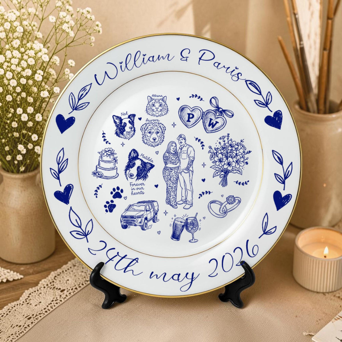 Personalized Wedding Porcelain Platter for Newlyweds