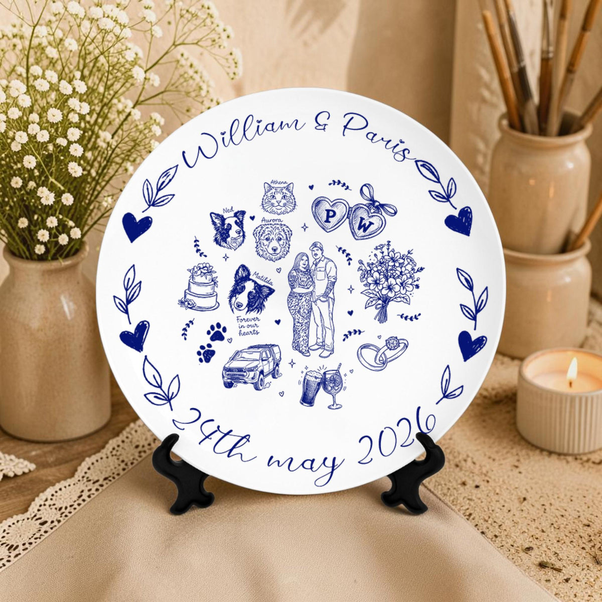 Personalized Wedding Porcelain Platter for Newlyweds