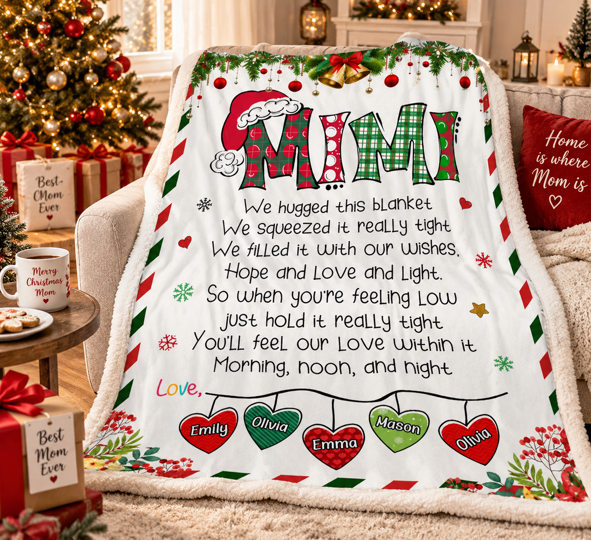Personalized Christmas Blanket for Mom, Grandma or Mimi, Custom Name