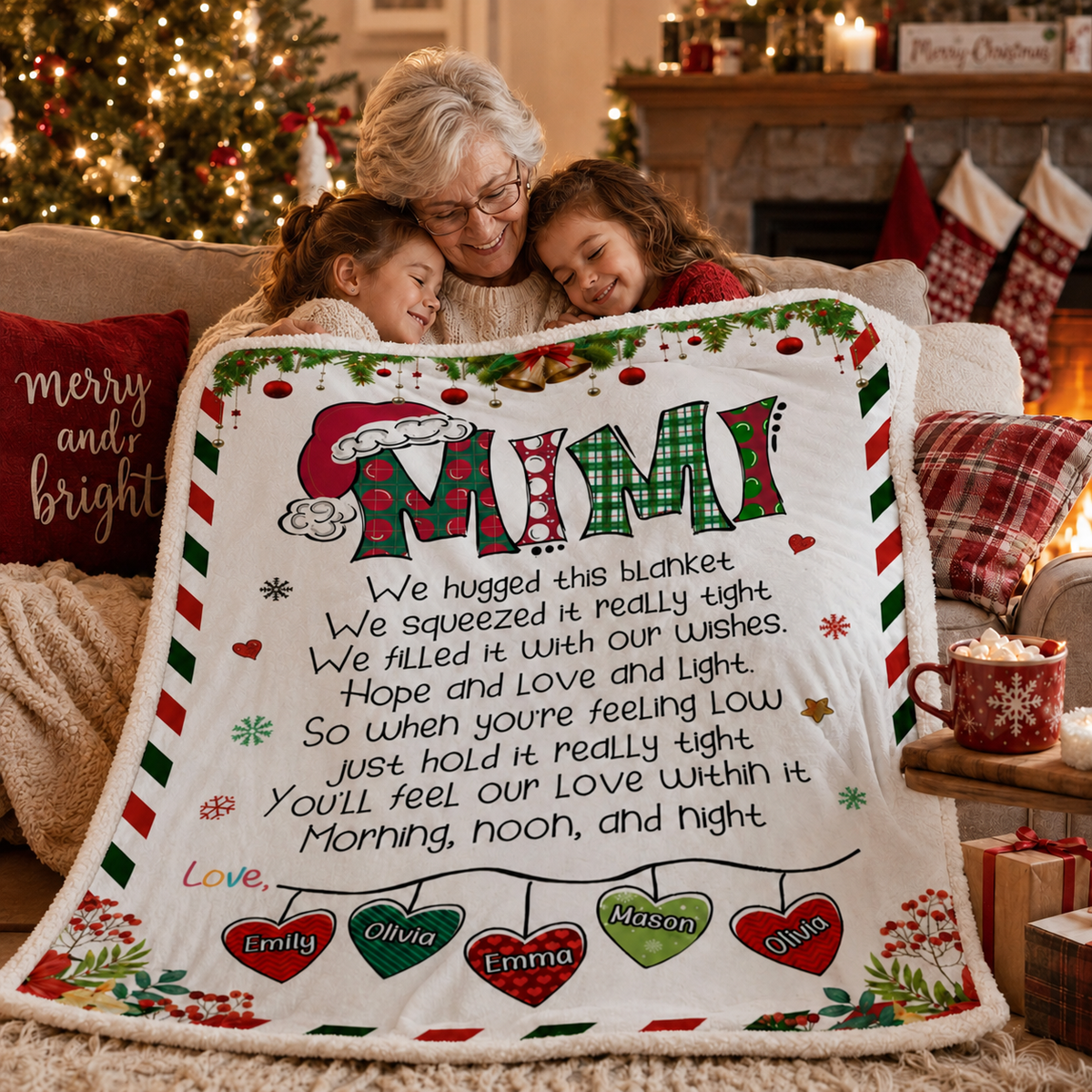 Personalized Christmas Blanket for Mom, Grandma or Mimi, Custom Name