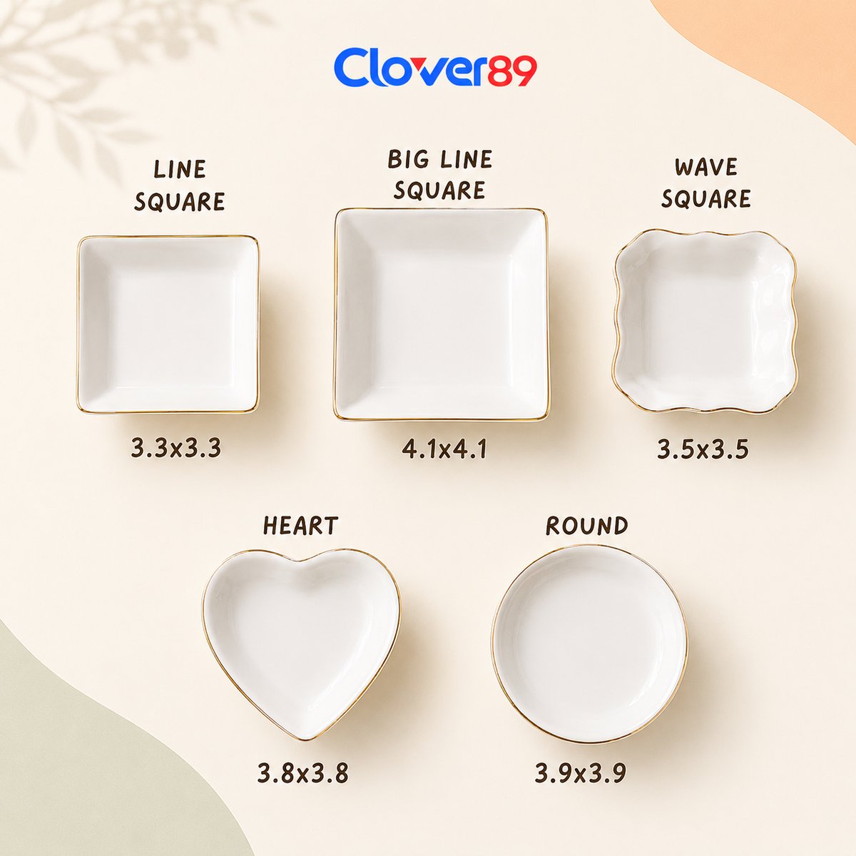 Ring dish shape options — Line Square 3.3in, Big Line Square 4.1in, Wave Square 3.5in, Heart 3.8in, Round 3.9in