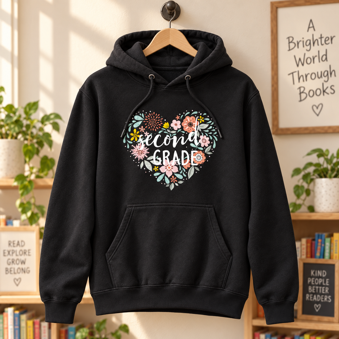 Custom Grade Teacher Hoodie, Personalized Floral Heart Sweatshirt, Black Pullover, Teacher Appreciation Gift