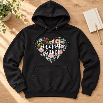 Custom Grade Teacher Hoodie, Personalized Floral Heart Sweatshirt, Black Pullover, Teacher Appreciation Gift